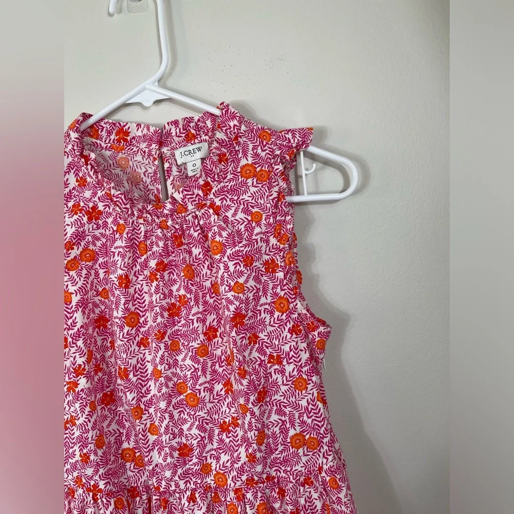 JCrew Floral Print Tiered Ruffle Sleeveless Pink Orange Cotton Dress Sz 0 - Picture 7 of 15